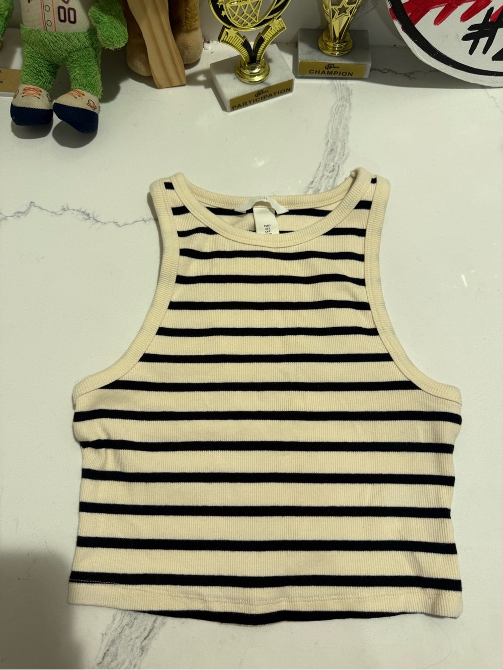 H&M Ivory and Black Striped Ribbed Tank